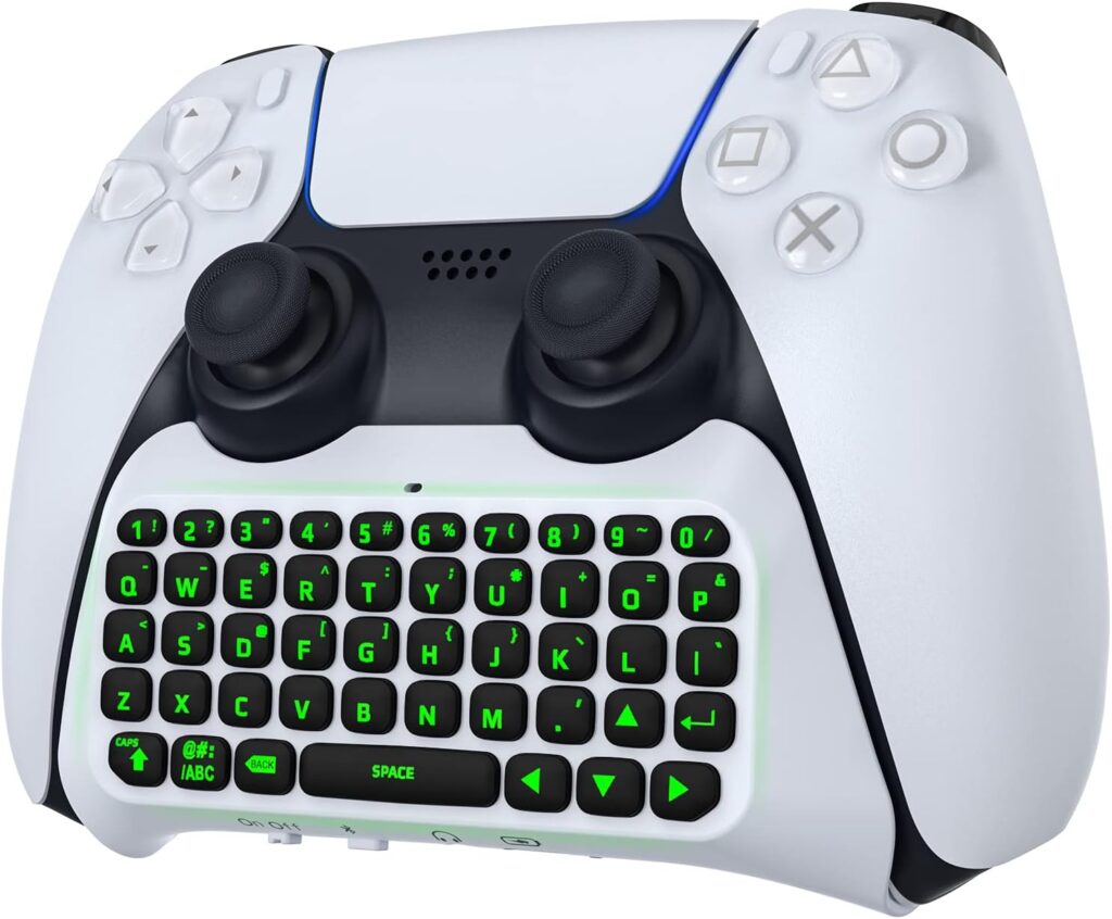 MoKo Keyboard for PS5 Controller with Green Backlight, Bluetooth Wireless Mini Keypad Chatpad for Playstation 5, Built-in Speaker  3.5mm Audio Jack for PS5 Controller Accessories