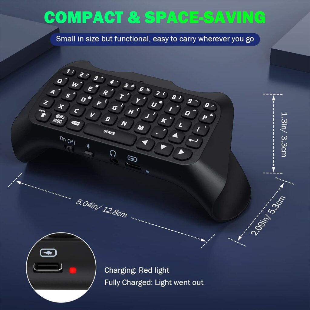 MoKo Keyboard for PS5 Controller with Green Backlight, Bluetooth Wireless Mini Keypad Chatpad for Playstation 5, Built-in Speaker  3.5mm Audio Jack for PS5 Controller Accessories